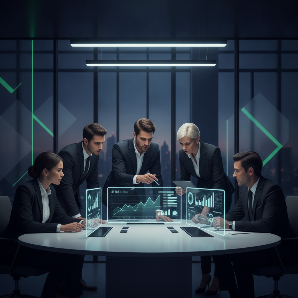 فريق عمل يناقش استراتيجية التحول الرقمي للشركة.