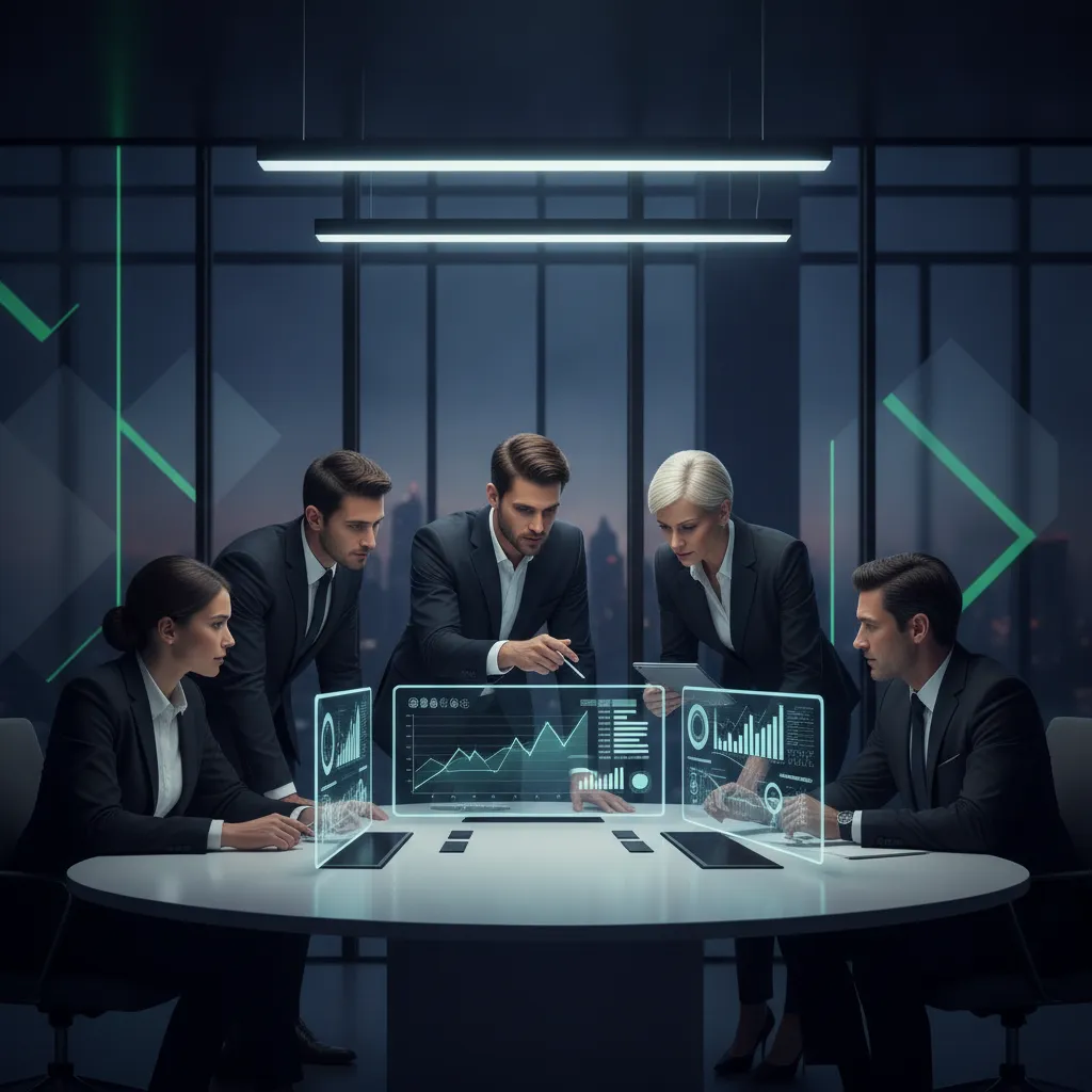 فريق عمل يناقش استراتيجية التحول الرقمي للشركة.