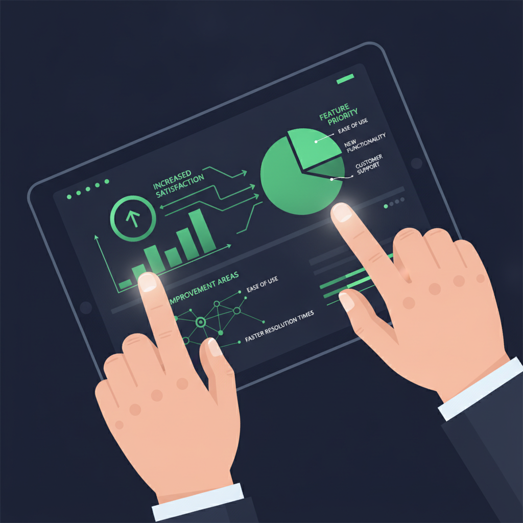 شخص يحلل بيانات تعليقات العملاء على شاشة رقمية