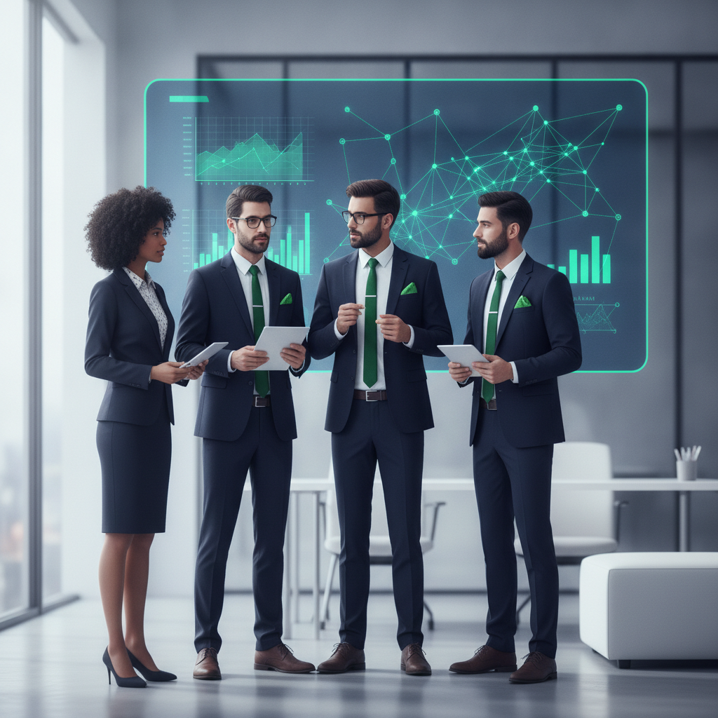 فريق عمل يناقش استراتيجيات الذكاء الاصطناعي وتأثيره على الأعمال