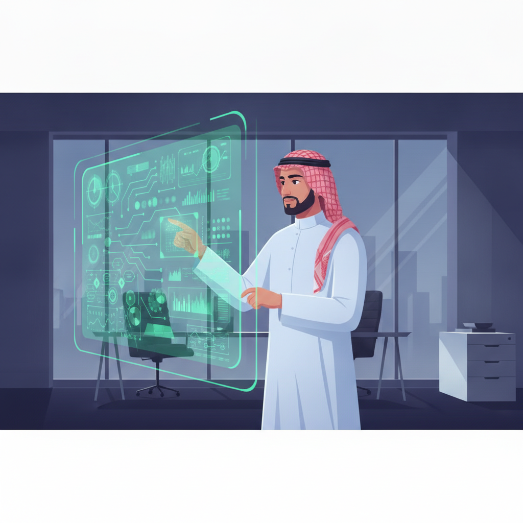 رجل أعمال سعودي يستخدم الذكاء الاصطناعي لتحليل البيانات